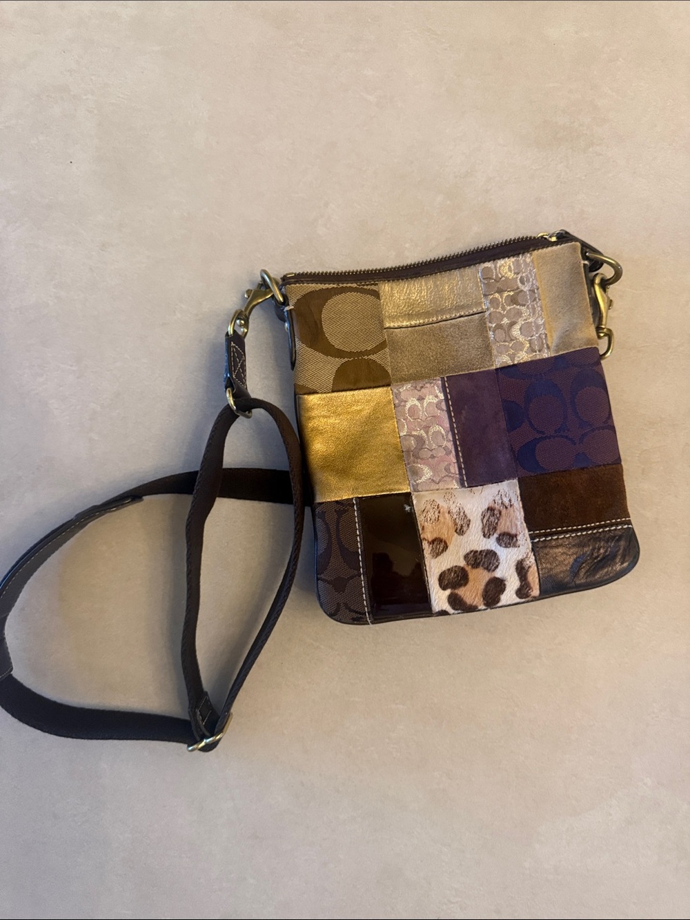 Vintage Coach Patchwork Crossbody Bag in Brown Multi
